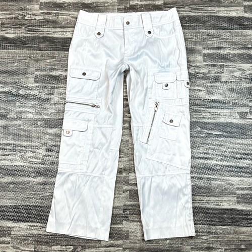 Cache Cargo Pants Womens sz 0 Crop Moto Vintage White Lowrise Y2K 90's