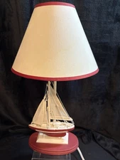 Bedside Accent Lamp Nautical Sailboat Red Trim Fabric Sails 17" Tall