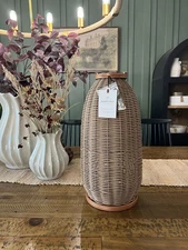 18" Rattan Solar Outdoor Patio Lantern - Hearth & Hand with Magnolia NEW