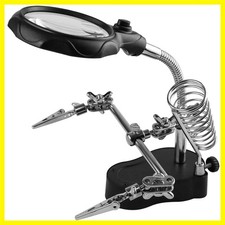 Helping Hands Soldering Station, LED-lit Magnifying Glass Alligator Clips