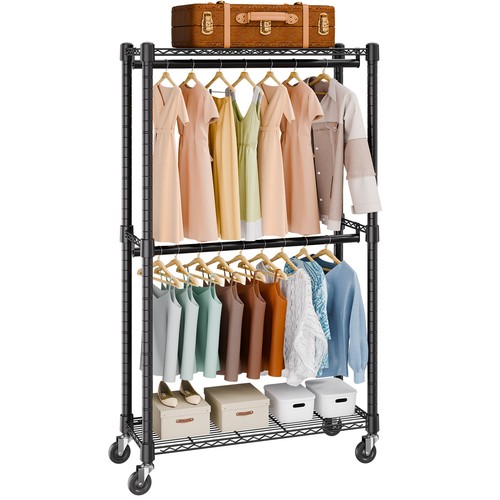Uimoso Clothes Rack Heavy Duty Clothing Garment Rack Double Hanging Rods 300 lbs