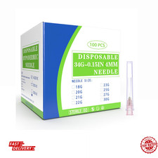 100 Pack 34 Ga 4mm Disposable Needles with Caps for Scientific and Industrial...