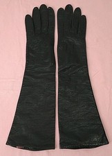 Vintage Bloomingdale's 14" Gloves Black Kid Leather  Silk Lining Sz 6.5 France