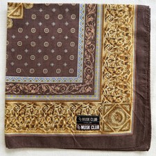 VTG Cotton Handkerchief Antique Ornament Gold Stucco Border Pocket Square 17" G