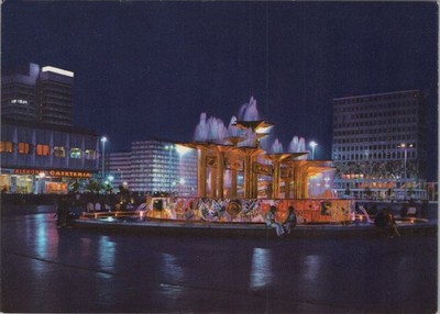 Germany Berlin Alexanderplatz Night Scene Postcard UNP 4x6