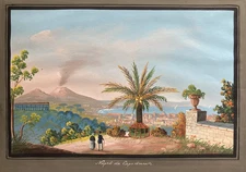 Neapolitan School 'Napoli da Capodimonte' 19th Century Gouache Painting Naples