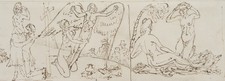 DUPERAUX (19.Jhd), Akte und Religiöse Szene, Federzeichnung Romantik Genre