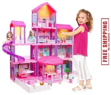 "New Barbie Dreamhouse, Pool Party Doll House with 3 Story Slide "