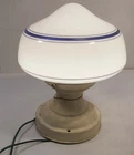 VINTAGE CEILING LIGHT FIXTURE W/8 1/2" DIAM BLUE STRIPE MILK GLASS GLOBE SHADE