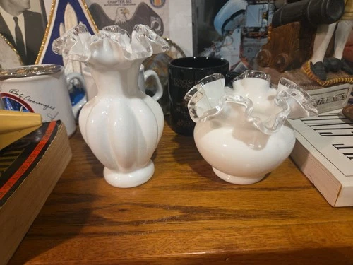 Pair Of Fenton Silver Crest Melon Vase And Rose Bowl Vase