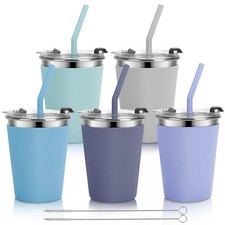 Stainless Steel Kids Cups with Lids and Straws Leakproof, 5 Pack 12oz Spill P...