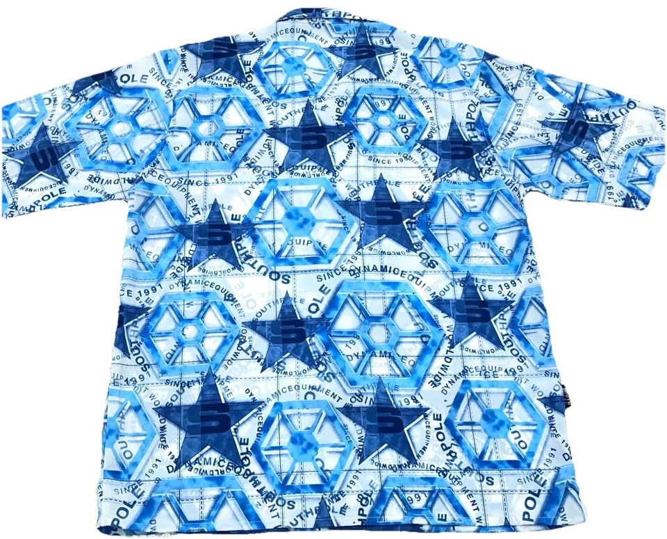 Vintage South Pole Shirt Men Medium Blue Button Up Y2K 2000s All Over AOP - Image 3 of 4