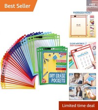 Eco-Friendly 30 Pack Dry Erase Pocket Sleeves - Versatile for Classroom  Office