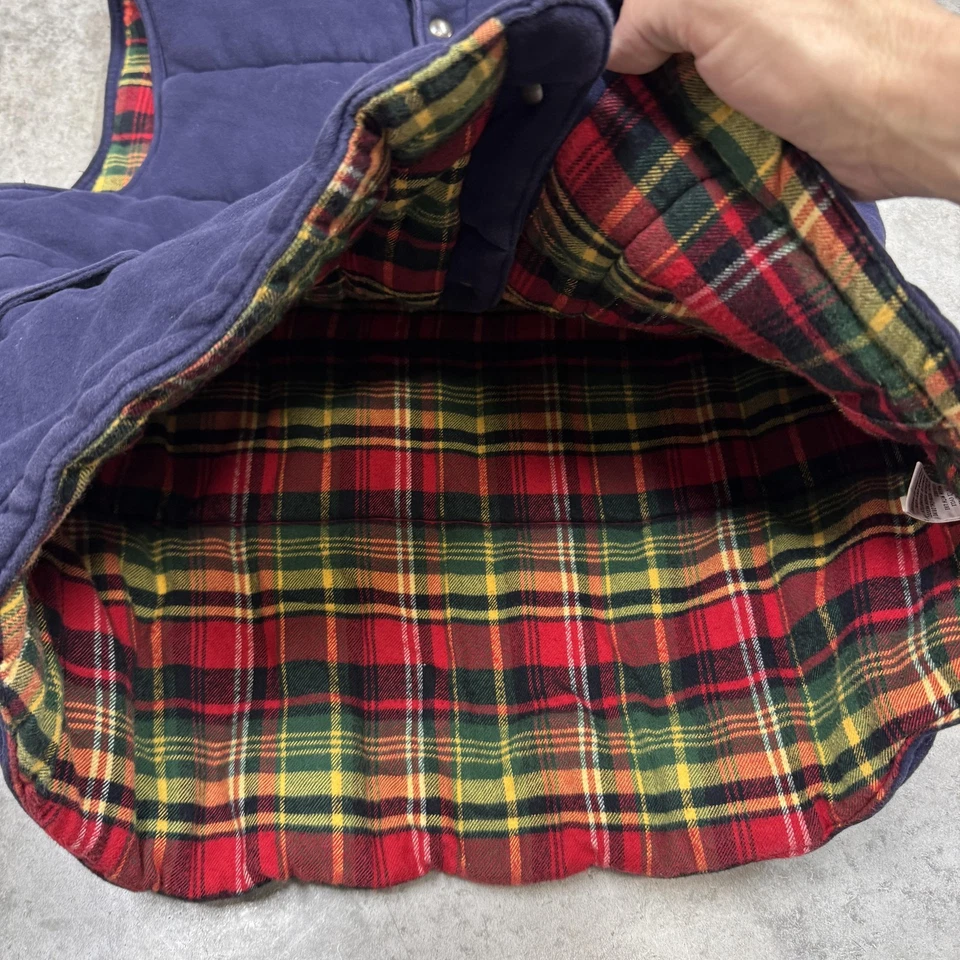 Chaleco Polo Ralph Lauren Para Hombres Grande Azul Marino Acolchado Forrado a Cuadros Franela Frontal a Presión Foto 3 de 4