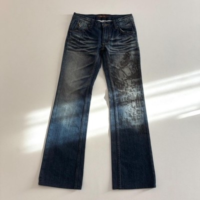 TORNADO MART Flare Denim Jeans Painted Graphic Faded Whiskering