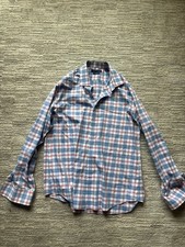 Tommy Hilfiger Plaid Blue Red White Cotton All Season Stretch Slim Fit Shirt XL