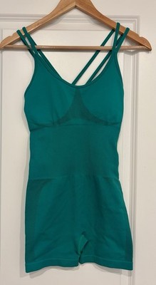 Women's Green Strappy Scoop Neck Stretch Romper Shorts Logo Size S