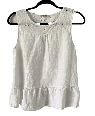 Francesca Bettini Top White Linen Eyelet Lace Sleeveless Boho Beach Lagenlook S