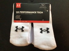 New Under Armour Boys White Crew Socks 6 Pairs Performance Tech Shoe 13.5-4