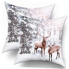 Winter Pillow Covers 18X18 in Christmas Snowflake 18" x 18" Pack of 2 Deer