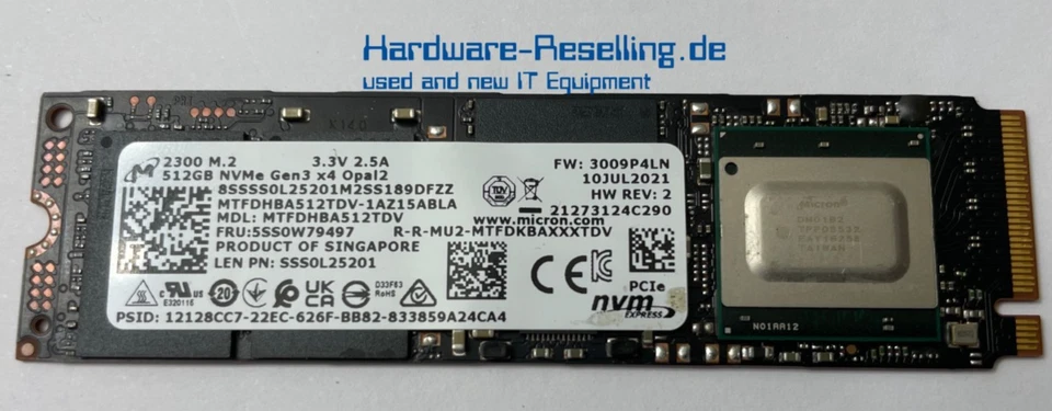 Lenovo Micron 512GB SSD 2300 M.2 2280 PCIe NVMe MTFDHBA512TDV SSS0L25201 - Bild 1 von 1