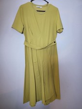 Women's Short Sleeve Belted Midi Dress - Yellow