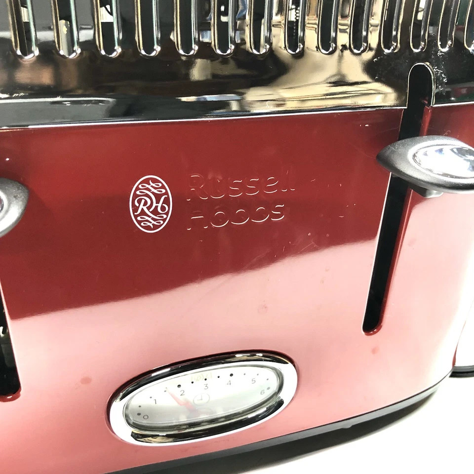 Tostadora Russell Hobbs roja cromada 4 rebanadas estilo retro probada limpia TR9250RDR Foto 3 de 4