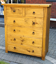 Scartop Rustic Brown Wooden Chest of Drawers, 5 Drawer, Metal Ring Pull Handles,