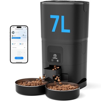 Automatic Cat Feeder 2 Cats, 2.4G WiFi Cat Food Dispenser with App, 7L Slow F...