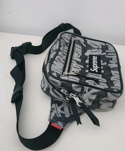 SS22 Supreme Fat Tip Jacquard Denim Sac Taille Noir Épaule Fesses 3L