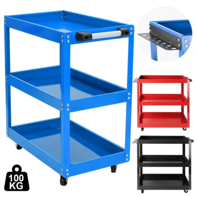 LONENESSL 3 Tier Tool Storage Heavy Duty Durable Garage Trolley Workshop Wheel Cart Shelf