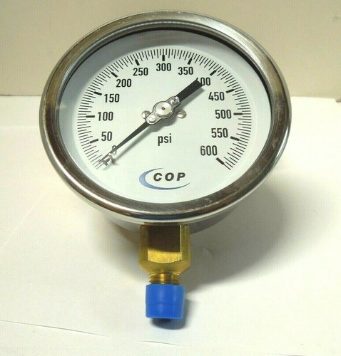 Gauge 4" Face SS Case 0-600 PSI 1/4" NPT Brass Lower Dry FILL 311GG - Picture 3 of 3