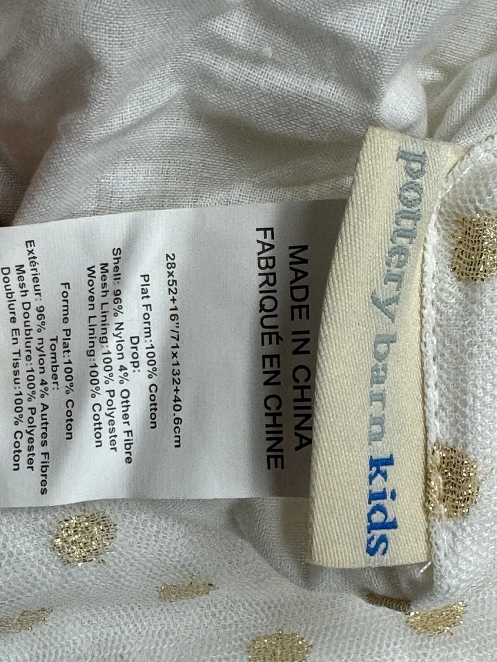 Pottery Barn Niños Bebé Punto Dorado Brillante Blanco Tul Cuna Falda Ropa de Cama Infantil Foto 3 de 4