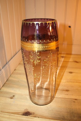 Vase en crisal soufflé translucide émaillé doré peint à la main - Photo 7/7