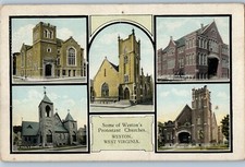 1930s Vintage Postcard Weston West Virginia Protestant Churches Clawson Helmich