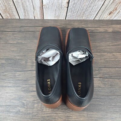 Alohas Roxanne Black Leather Loafer Clog Women's Sz 8-8.5 EU39