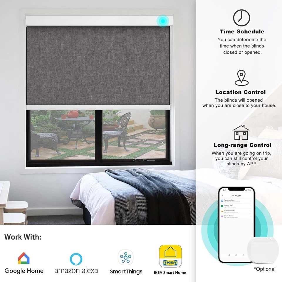 Persianas enrollables Blackout inteligentes Changshade CORTE PERSONALIZADO funcionan con control de teléfono Alexa Foto 4 de 4
