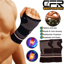 Copper Compression Wrist Support Brace Arthritis Glove Carpal Tunnel Pain Relief