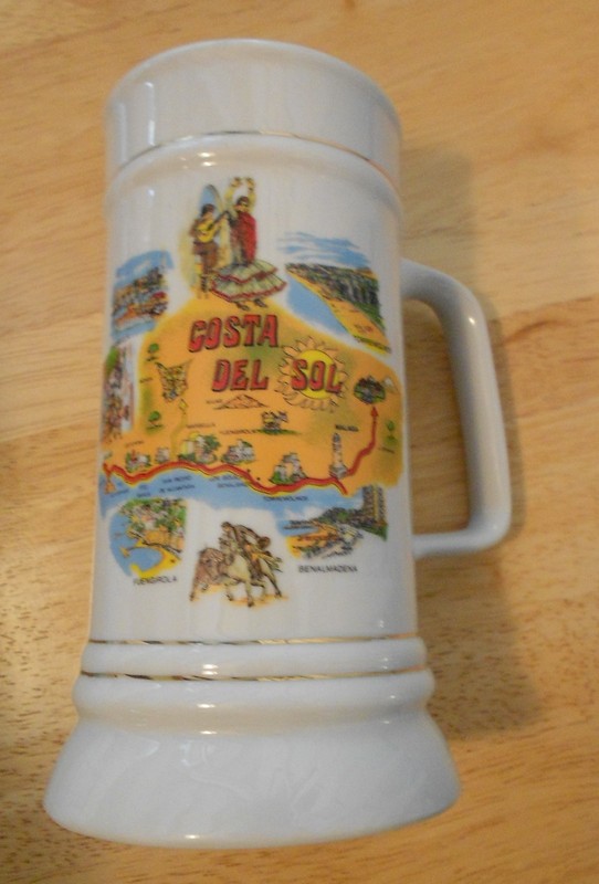 COSTA DEL SOL CERAMIC TALL SOUVENIR STEIN-EXCELLENT-7 1/4" HIGH