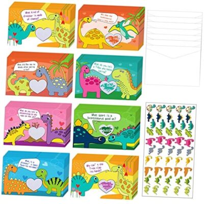 40 Pack Scratch-Off Valentine Jokes Cards for Kids with Envelopes Dinosaur