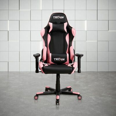 Techni Sport Ergonomic High Back Racer Style Gaming Chair Pink Height Adjustable
