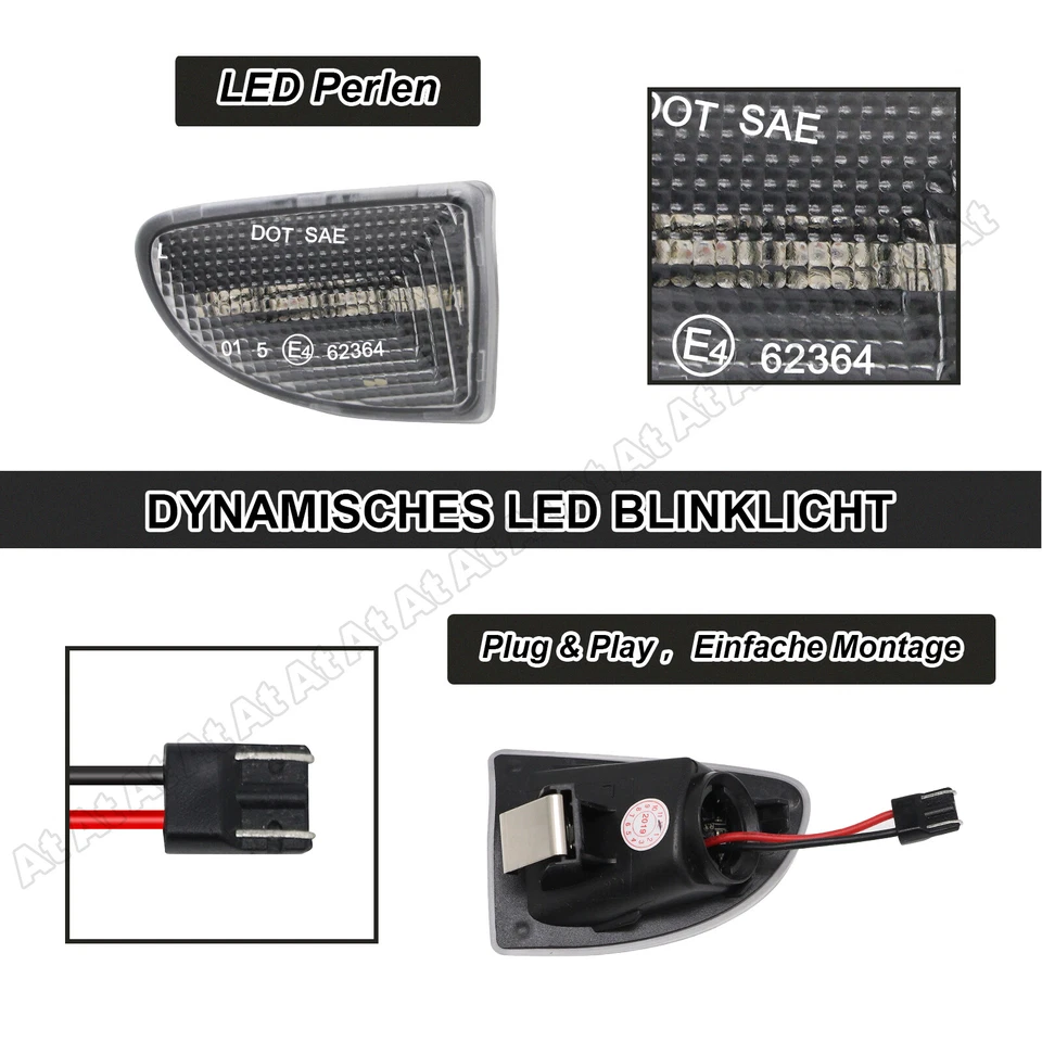 2x LED SIDE INDICATORS TURN SIGNAL BLACK FOR SMART 451 FORTWO CONVERTIBLE COUPE 2007-2014 - Image 4 of 4
