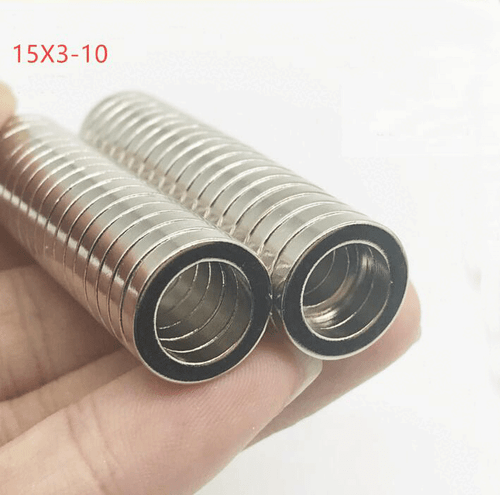 10-100pcs 15mmx3mm Hole:10mm Strong Rare Earth Neodymium Disc Ring Magnets N50 - Picture 2 of 4