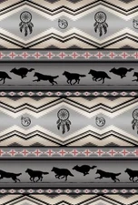 Fabric Native Spirit Tucson Wolf Stripe Border Grey Cotton ELIZABETH 1/4 Yd 556