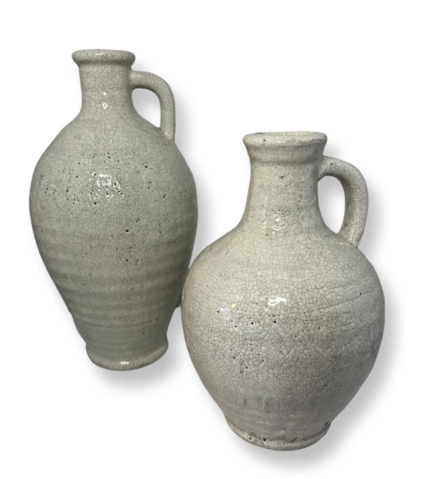 "Jarra decorativa de arcilla blanca esmaltada craquelada de 15"" de inspiración vintage" Foto 2 de 4