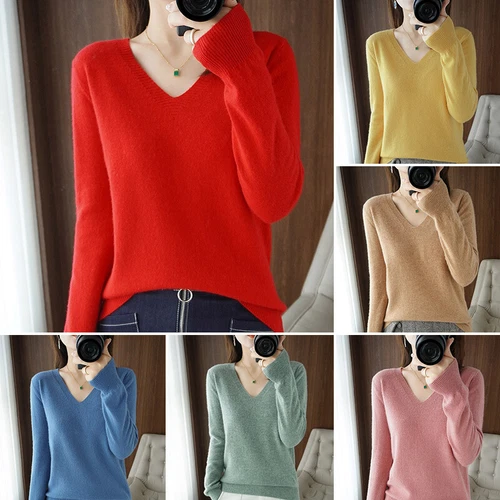 Winter Women Cashmere Sweater Casual V-neck Pullover Fashion Knitted Tops Jumper - Bild 3 von 33