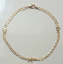 Elephant Ankle Bracelet Flat Mariner Link 10 inch Gold Filled Anklet # 92