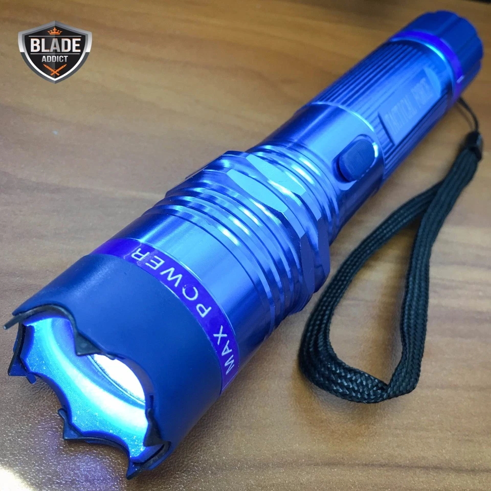 ALPHA FORCE BLUE Monster Metal MILITARY Stun Gun 300MV LED Flashlight + Nylon Case
