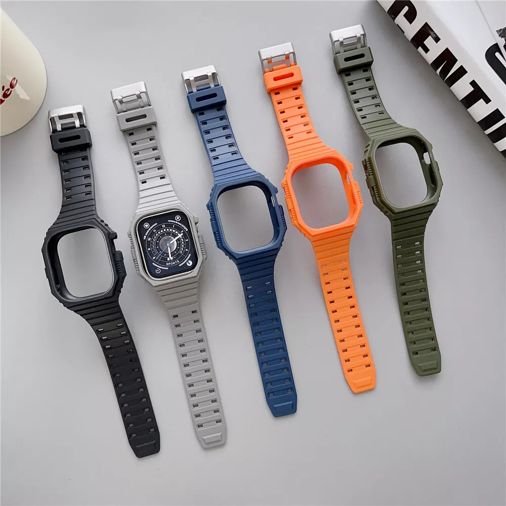 For Apple Watch Ultra /Utlra 2 49mm One-Piece TPU Sport Band Strap + Rugged  Case