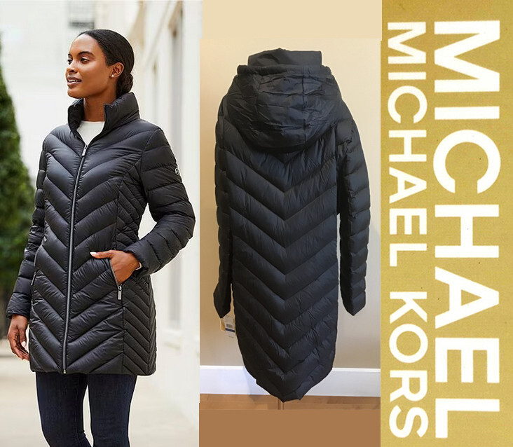 NWT Michael Kors Packable Down Fill Black Longline Jacket XL